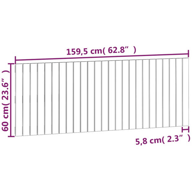 vidaXL Wandhoofdbord 159,5x3x60 cm massief grenenhout zwart