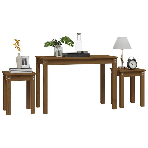 The Living Store Tafel Grenenhout - Set van 3 - Honingbruin - 80 x 40 x 55 cm - Multifunctioneel