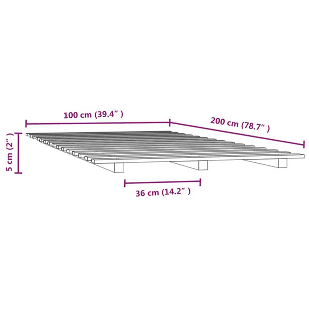 vidaXL Bedframe massief grenenhout 100x200 cm