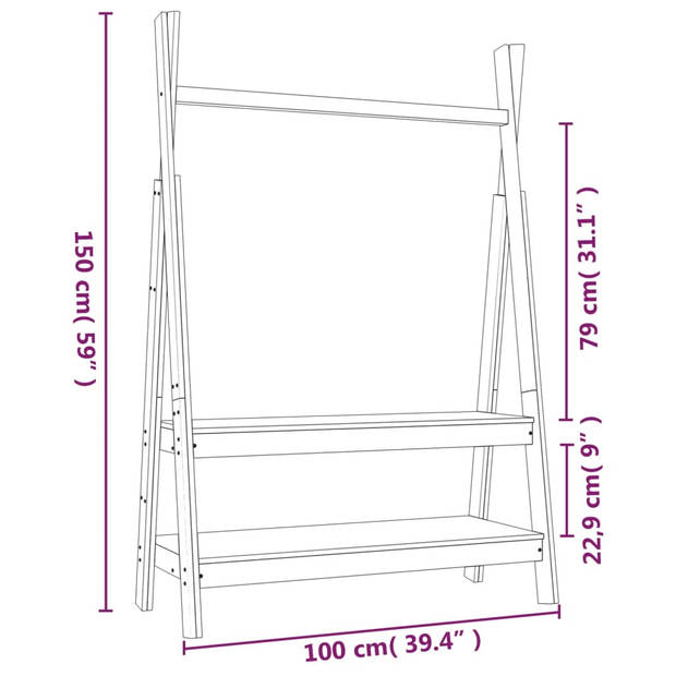 The Living Store Kledingrek Massief Grenenhout 100x45.5x150cm - Ruime Opbergmogelijkheden