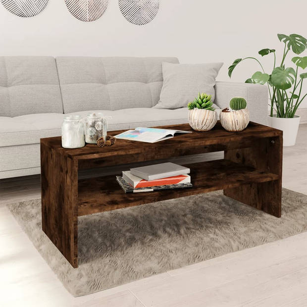 The Living Store salontafel - gerookt eiken - 100 x 40 x 40 cm - bewerkt hout