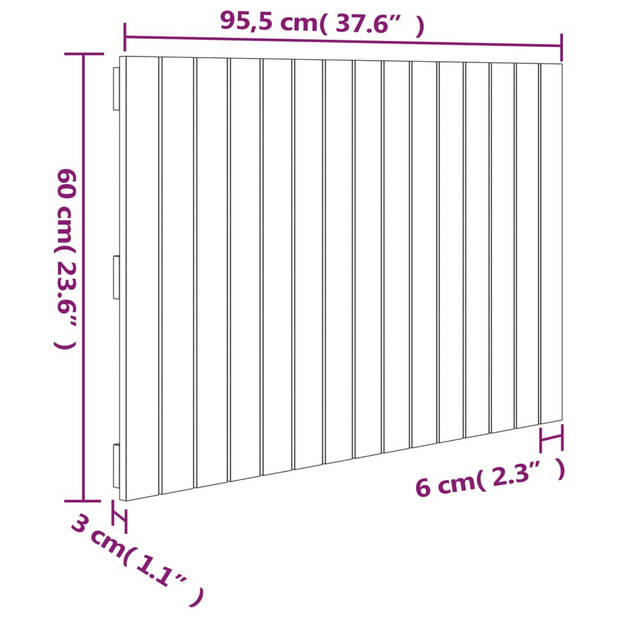 vidaXL Wandhoofdbord 95,5x3x60 cm massief grenenhout wit