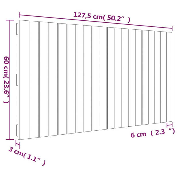 vidaXL Wandhoofdbord 127,5x3x60 cm massief grenenhout honingbruin