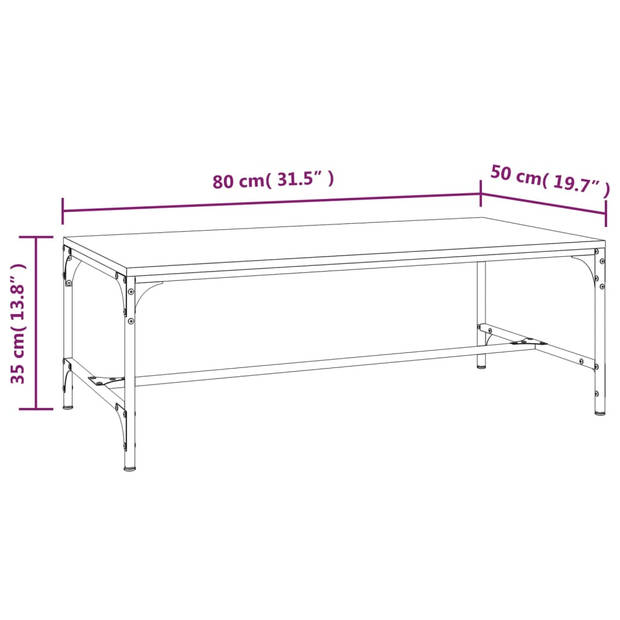 The Living Store salontafel industriële bruineiken 80 x 50 x 35 cm - bewerkt hout en staal