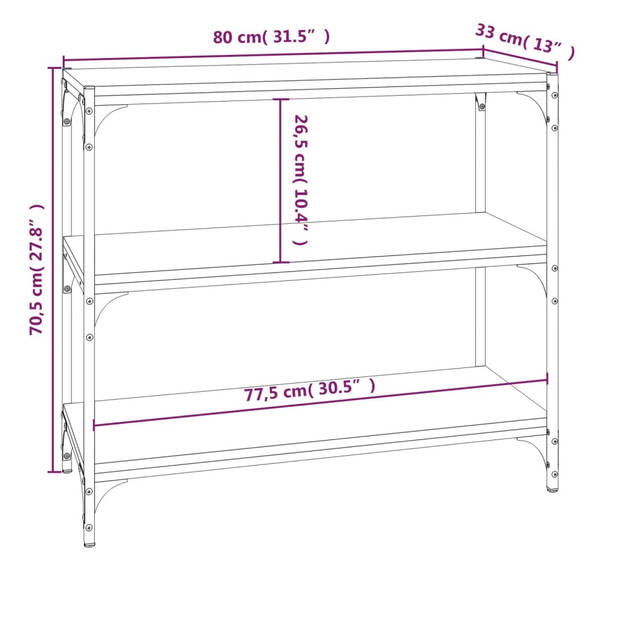 The Living Store Boekenkast - Bruineiken - 80 x 33 x 70.5 cm - Duurzaam materiaal - Stevig en stabiel frame - Voldoende