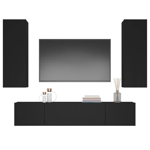 The Living Store TV-meubelset - zwart - 2x 80x30x30 cm + 2x 30.5x30x90 cm
