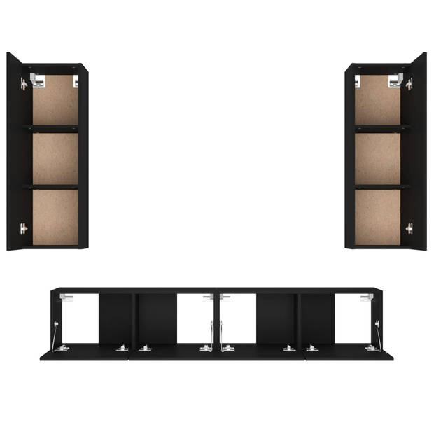The Living Store TV-meubelset - zwart - 2x 80x30x30 cm + 2x 30.5x30x90 cm