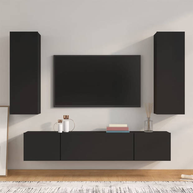 The Living Store TV-meubelset - zwart - 2x 80x30x30 cm + 2x 30.5x30x90 cm