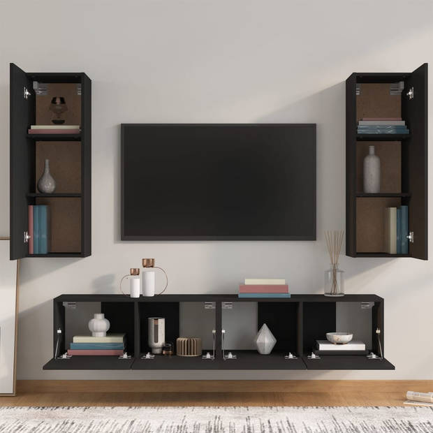 The Living Store TV-meubelset - zwart - 2x 80x30x30 cm + 2x 30.5x30x90 cm