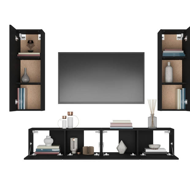 The Living Store TV-meubelset - zwart - 2x 80x30x30 cm + 2x 30.5x30x90 cm