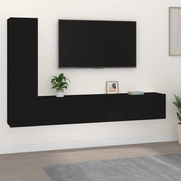 The Living Store TV-meubelset - Zwarte bewerkte houten televisiemeubels - 80 x 30 x 30 cm en 30.5 x 30 x 60 cm -