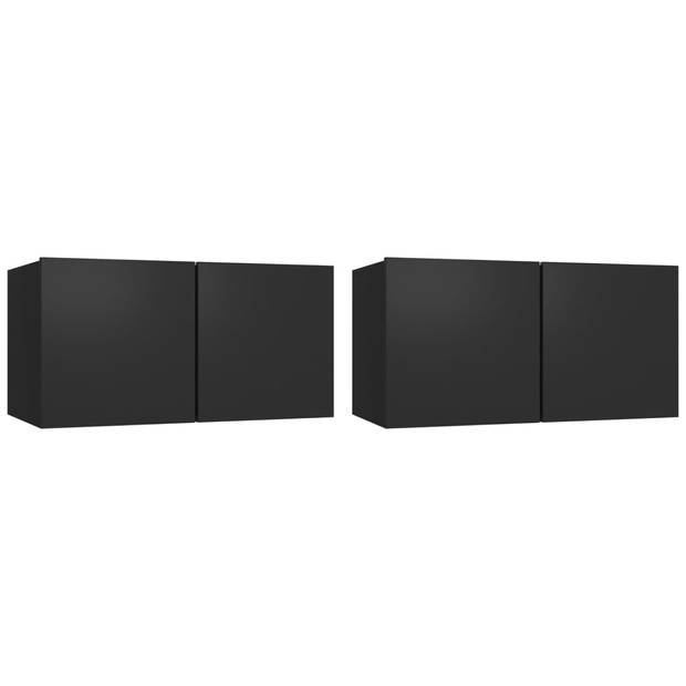 The Living Store Tv-meubelset Massief Hout - 60x30x30 cm + 80x30x30 cm - Zwart