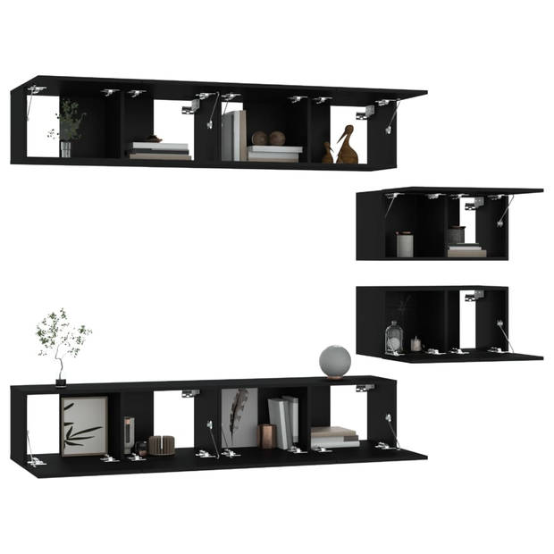 The Living Store TV meubel set - zwart - 4x 80x30x30cm - 2x 60x30x30cm
