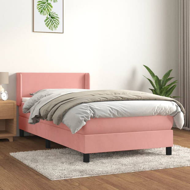 vidaXL Boxspring met matras fluweel roze 80x200 cm