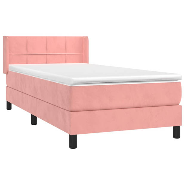 vidaXL Boxspring met matras fluweel roze 90x190 cm