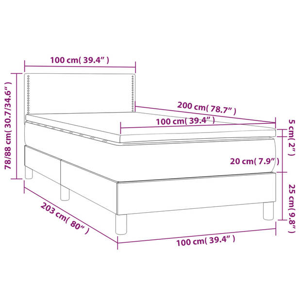 vidaXL Boxspring met matras en LED fluweel donkerblauw 100x200 cm