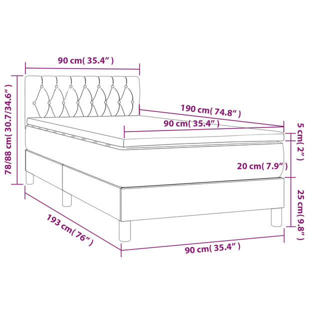 vidaXL Boxspring met matras en LED fluweel roze 90x190 cm