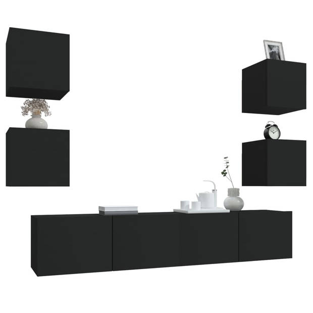 The Living Store Televisiemeubel Set - Zwart - 80 x 30 x 30 cm - 30.5 x 30 x 30 cm