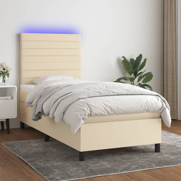 vidaXL Boxspring met matras en LED stof crèmekleurig 80x200 cm