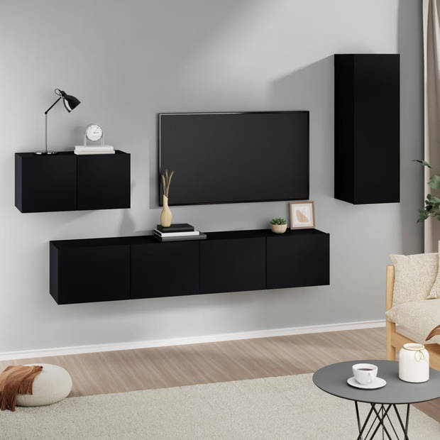 The Living Store Tv-kastenset - Klassiek ontwerp - Bewerkt hout - Voldoende opbergruimte - Wandgemonteerd - Praktische