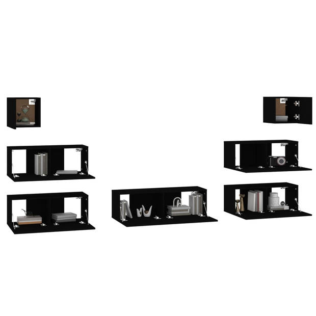 The Living Store Tv-meubelset - Klassiek - Wandgemonteerd - Zwart - 80x30x30 cm - 100x30x30 cm - 30.5x30x30 cm