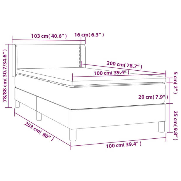 vidaXL Boxspring met matras fluweel zwart 100x200 cm