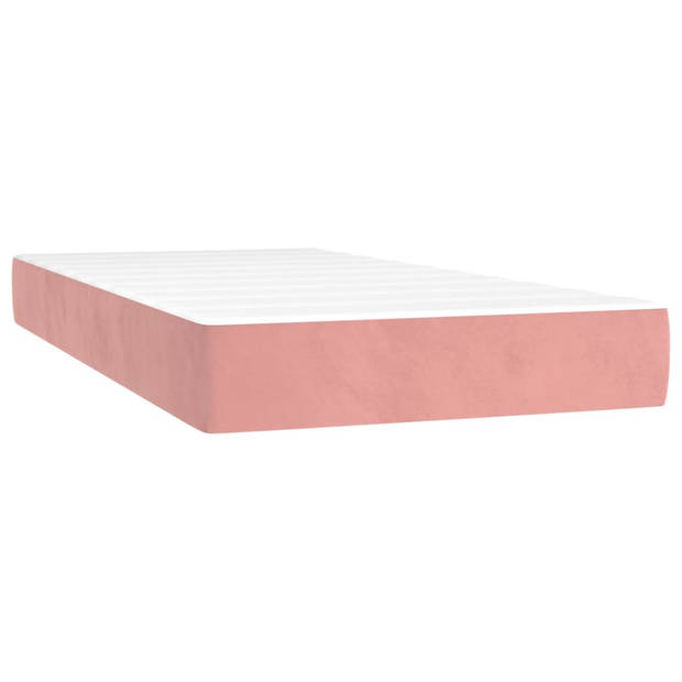 The Living Store Boxspring Bed - Roze fluweel - 203 x 90 x 78/88 cm - Verstelbaar hoofdbord - Pocketvering matras -