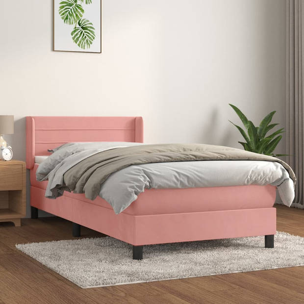 vidaXL Boxspring met matras fluweel roze 80x200 cm