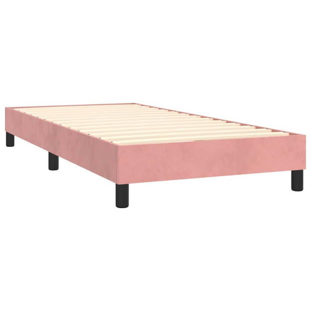 The Living Store Boxspring Bed - Roze fluweel - 203 x 90 x 78/88 cm - Verstelbaar hoofdbord - Pocketvering matras -