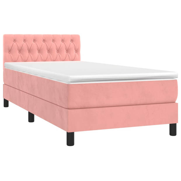 vidaXL Boxspring met matras en LED fluweel roze 90x190 cm