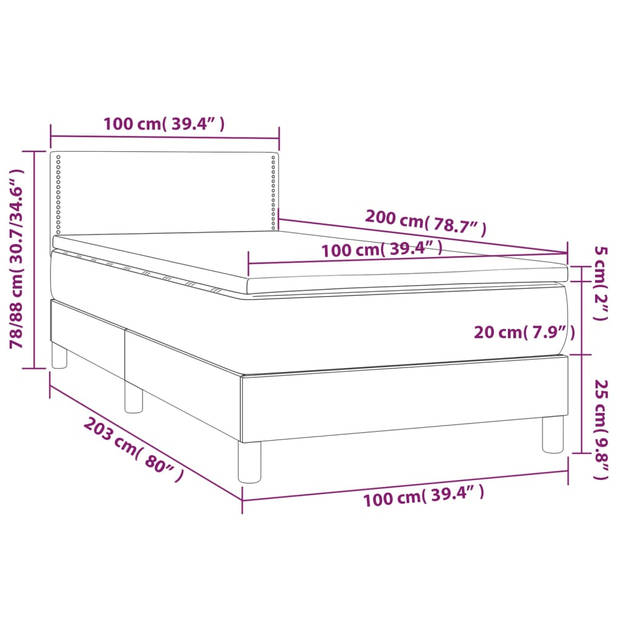 vidaXL Boxspring met matras stof donkergrijs 100x200 cm