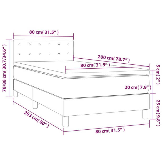 vidaXL Boxspring met matras fluweel lichtgrijs 80x200 cm