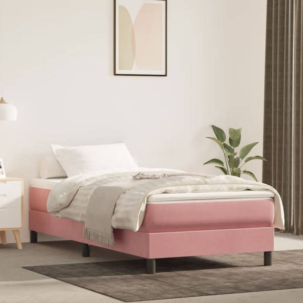 vidaXL Boxspring met matras fluweel roze 80x200 cm