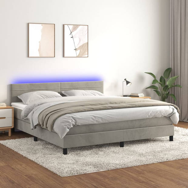 vidaXL Boxspring met matras en LED fluweel lichtgrijs 180x200 cm