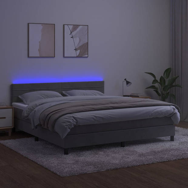 vidaXL Boxspring met matras en LED fluweel lichtgrijs 180x200 cm