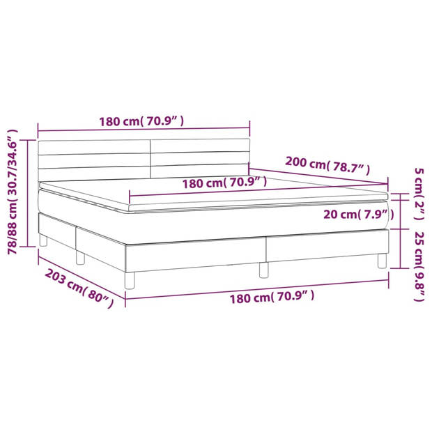 vidaXL Boxspring met matras stof taupe 180x200 cm