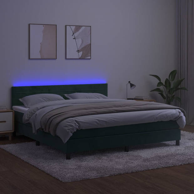 vidaXL Boxspring met matras en LED fluweel donkergroen 180x200 cm