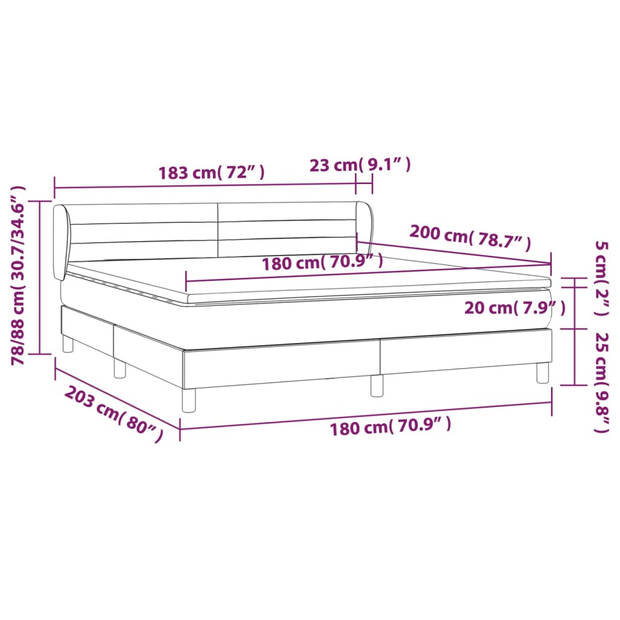 vidaXL Boxspring met matras stof zwart 180x200 cm