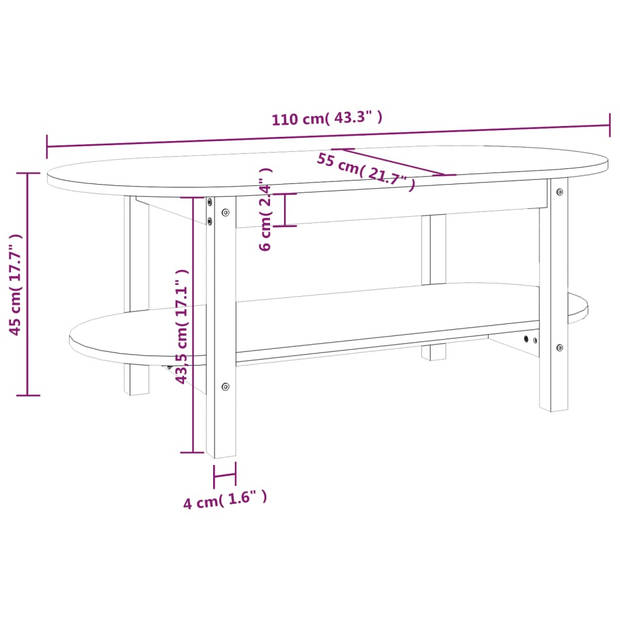 The Living Store Salontafel Grenenhout - Honingbruin - 110 x 55 x 45 cm - Klassieke uitstraling