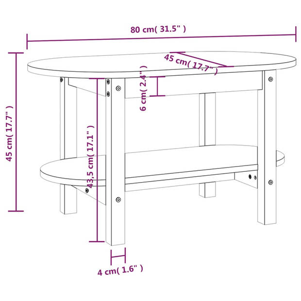 The Living Store Klassieke Houten Salontafel - 80x45x45cm - Massief Grenenhout