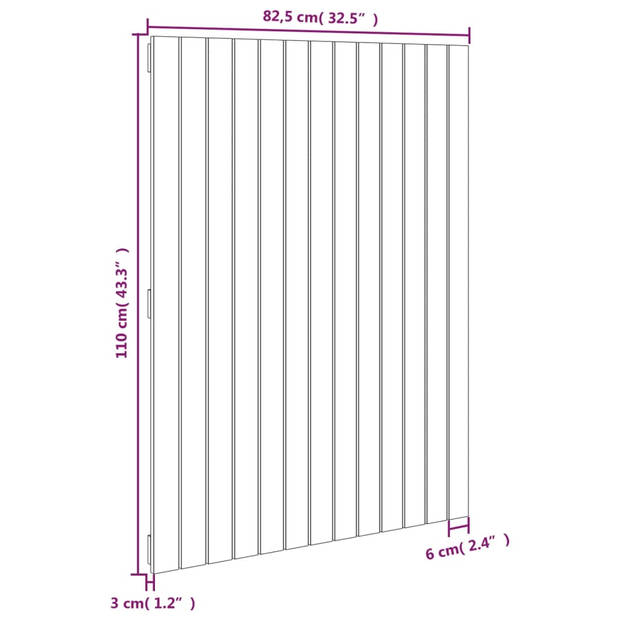 vidaXL Wandhoofdbord 82,5x3x110 cm massief grenenhout grijs