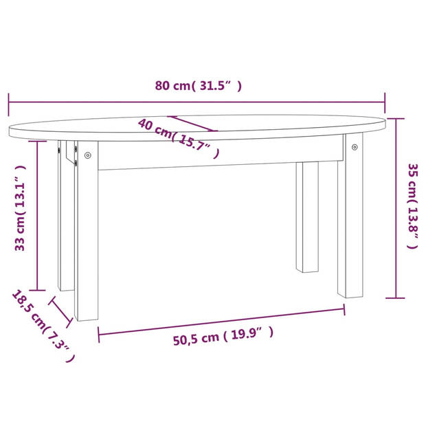 The Living Store Salontafel - Massief grenenhout - Stevig tafelblad - Stabiel frame - 80x40x35 cm