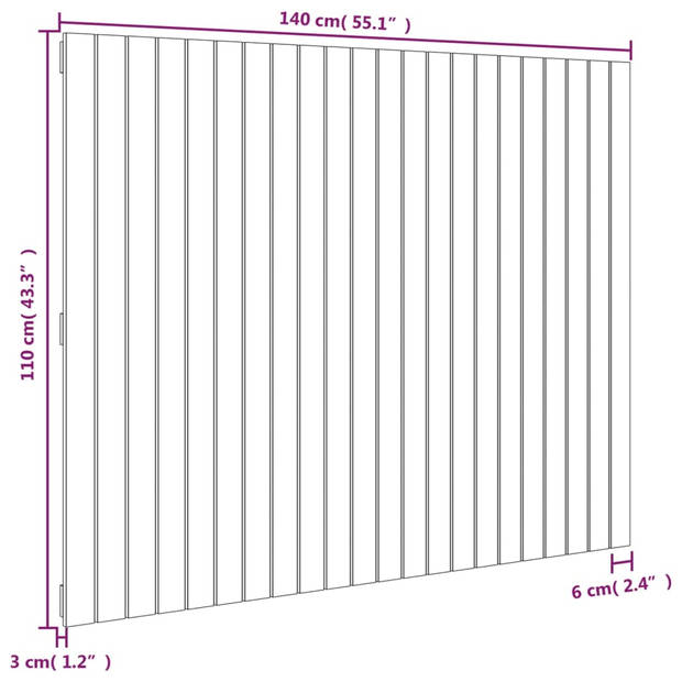 vidaXL Wandhoofdbord 140x3x110 cm massief grenenhout grijs