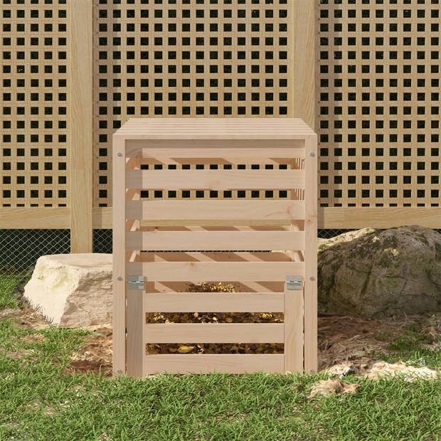 The Living Store Compostbak - Massief Grenenhout - Grote Inhoud - Praktisch Deksel - Gelat Ontwerp - 63.5 x 63.5 x 77.5