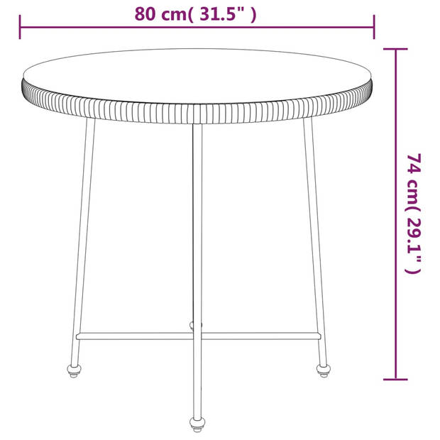 vidaXL Eettafel Ø80 cm gehard glas en staal zwart