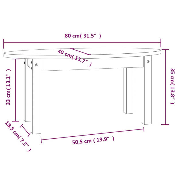 The Living Store Salontafel Massief Grenenhout - 80 x 40 x 35 cm - Elegante toevoeging voor woonkamer