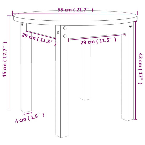 vidaXL Salontafel Ø 55x45 cm massief grenenhout wit