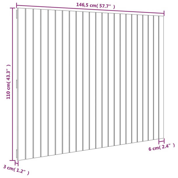 vidaXL Wandhoofdbord 146,5x3x110 cm massief grenenhout zwart