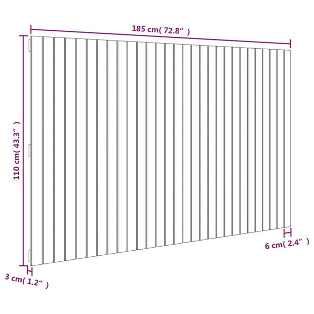 vidaXL Wandhoofdbord 185x3x110 cm massief grenenhout grijs