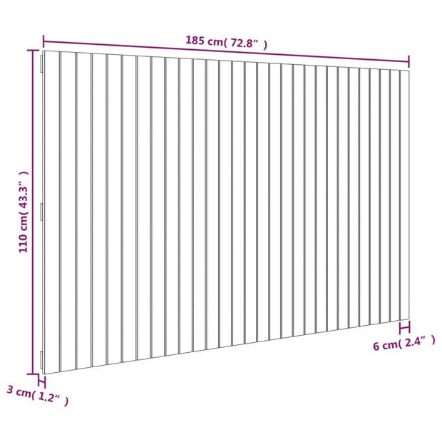 vidaXL Wandhoofdbord 185x3x110 cm massief grenenhout wit